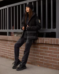 Куртка жіноча тактична зимова Хантер Софтшелл фліс Поліція чорна