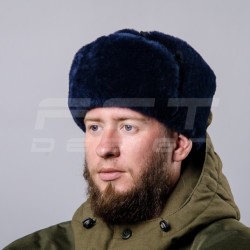Шапка-ушанка набивной мех синий 