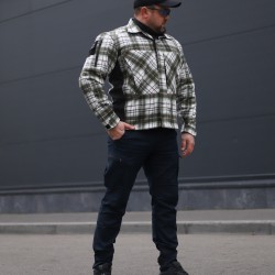 Тактична мілітарі Сорочка FCT демісезон утеплена в клітинку зелено-біла (1 номер)