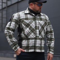 Тактична мілітарі Сорочка FCT демісезон утеплена в клітинку зелено-біла (1 номер)