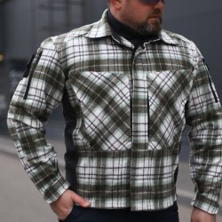 Тактична мілітарі Сорочка FCT демісезон утеплена в клітинку зелено-біла (1 номер)