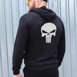 Спортивний костюм чорний тринитка з нанесенням Череп Панішер