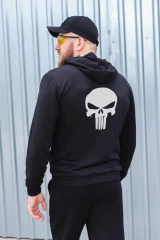 Спортивний костюм чорний тринитка з нанесенням Череп Панішер
