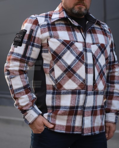 Тактическая милитари Рубашка FCT демисезон утепленная в клетку Бордово-белая (36 номер) 40-42/3