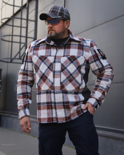 Тактическая милитари Рубашка FCT демисезон утепленная в клетку Бордово-белая (36 номер) 40-42/3