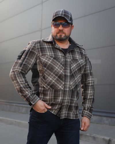 Тактическая милитари Рубашка FCT демисезон утеплена в клетку Коричнево-серая (28 номер) 40-42/3