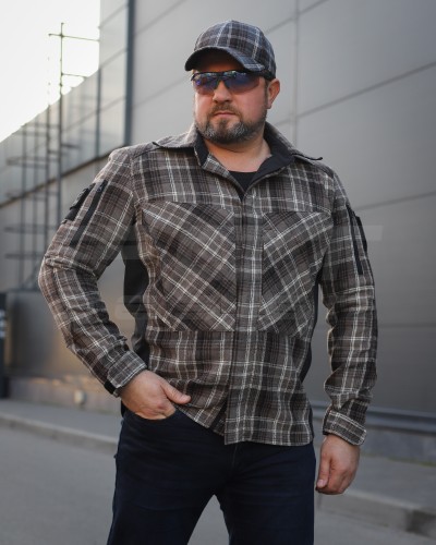 Тактическая милитари Рубашка FCT демисезон утеплена в клетку Коричнево-серая (28 номер) 40-42/3