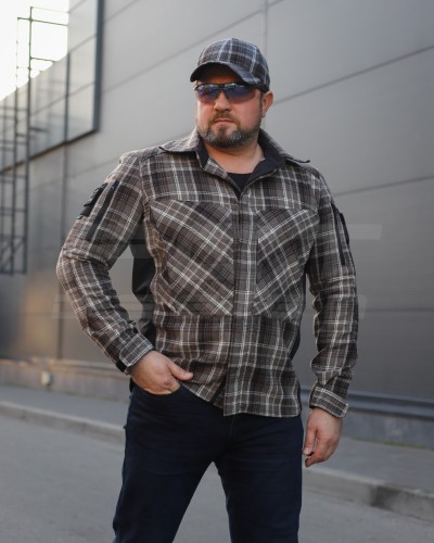 Тактическая милитари Рубашка FCT демисезон утеплена в клетку Коричнево-серая (28 номер) 40-42/3
