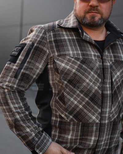 Тактическая милитари Рубашка FCT демисезон утеплена в клетку Коричнево-серая (28 номер) 40-42/3