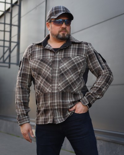 Тактическая милитари Рубашка FCT демисезон утеплена в клетку Коричнево-серая (28 номер) 40-42/3