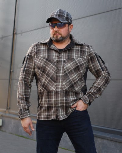 Тактическая милитари Рубашка FCT демисезон утеплена в клетку Коричнево-серая (28 номер) 40-42/3