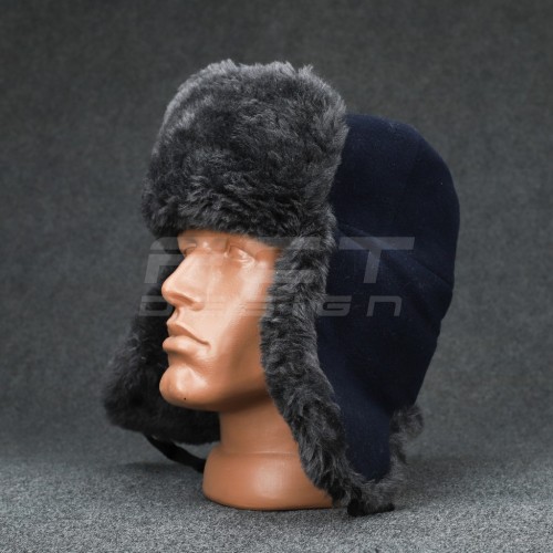 Шапка-вушанка набивне хутро сіре сукно сині  56 56