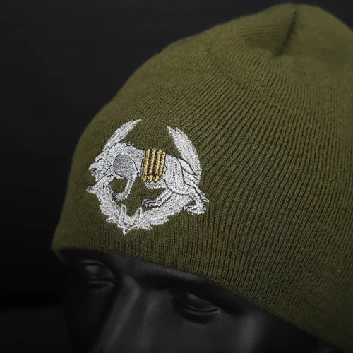 Шапка в'язана Акрил Хакі вишивка ССО 56 56