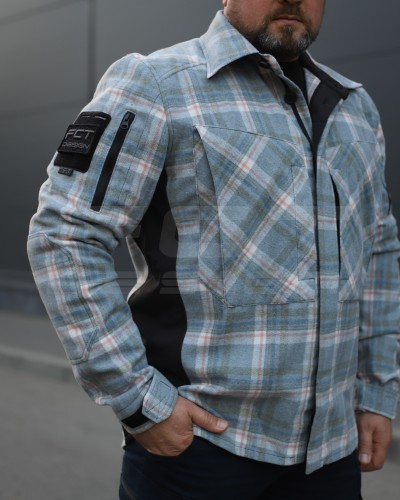 Тактическая милитари Рубашка FCT демисезон утеплена в клетку Голубо-красная (16 номер) 40-42/3