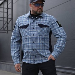 Тактическая милитари Рубашка FCT Blackbeard летняя в клетку Голубовато-черная-белая (16 номер)