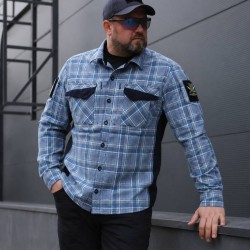 Тактическая милитари Рубашка FCT Blackbeard летняя в клетку Голубовато-черная-белая (16 номер)