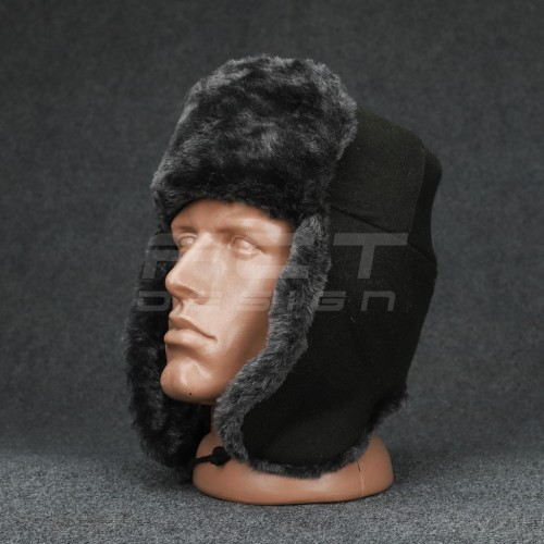 Шапка-вушанка набивне хутро сіре сукно хакі  56 56