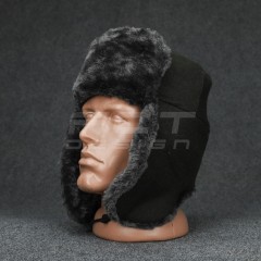 Шапка-вушанка набивне хутро сіре сукно хакі