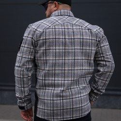 Тактична мілітарі Сорочка FCT демісезон утеплена в клітинку Бежево-синя (42 номер)