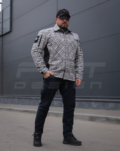 Тактична мілітарі Сорочка FCT демісезон утеплена в клітинку Бежево-синя (42 номер) 40-42/3 40-42/3