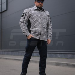 Тактична мілітарі Сорочка FCT демісезон утеплена в клітинку Бежево-синя (42 номер)