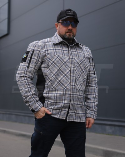 Тактична мілітарі Сорочка FCT демісезон утеплена в клітинку Бежево-синя (42 номер) 40-42/3 40-42/3