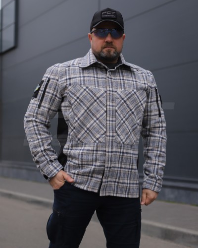 Тактична мілітарі Сорочка FCT демісезон утеплена в клітинку Бежево-синя (42 номер) 40-42/3 40-42/3