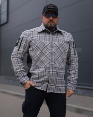 Тактична мілітарі Сорочка FCT демісезон утеплена в клітинку Бежево-синя (42 номер)