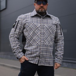 Тактична мілітарі Сорочка FCT демісезон утеплена в клітинку Бежево-синя (42 номер)