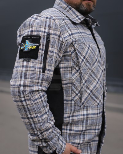 Тактична мілітарі Сорочка FCT демісезон утеплена в клітинку Бежево-синя (42 номер) 40-42/3 40-42/3