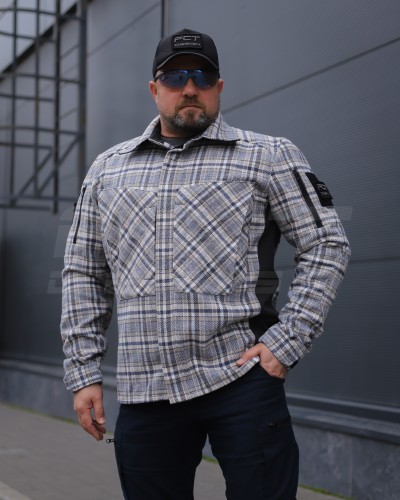 Тактична мілітарі Сорочка FCT демісезон утеплена в клітинку Бежево-синя (42 номер) 40-42/3 40-42/3