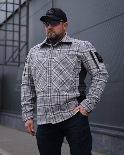 Тактична мілітарі Сорочка FCT демісезон утеплена в клітинку Бежево-синя (42 номер) 40-42/3 40-42/3