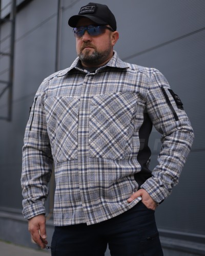 Тактична мілітарі Сорочка FCT демісезон утеплена в клітинку Бежево-синя (42 номер) 40-42/3 40-42/3