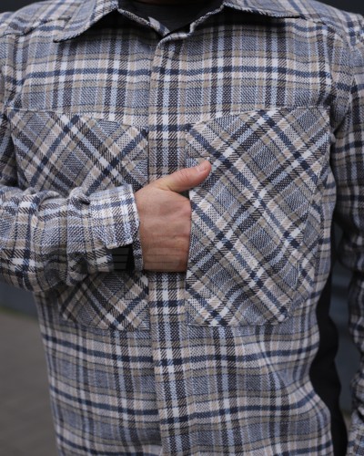 Тактична мілітарі Сорочка FCT демісезон утеплена в клітинку Бежево-синя (42 номер) 40-42/3 40-42/3