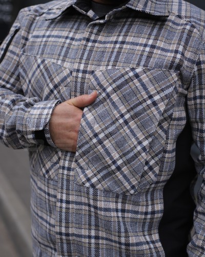 Тактична мілітарі Сорочка FCT демісезон утеплена в клітинку Бежево-синя (42 номер) 40-42/3 40-42/3