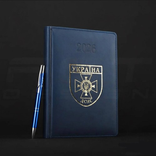 Блокнот ежедневник ДСНС темно-синий А5 с тиснением датированный на 2026 год 21х29,7 см-1241