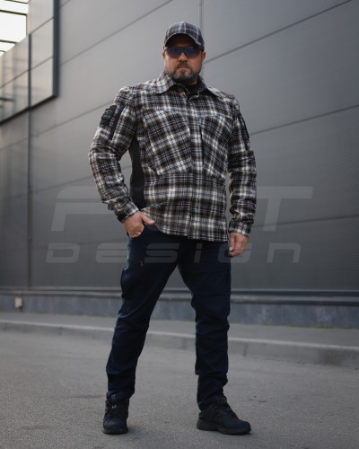 Тактическая милитари Рубашка FCT демисезон утепленная в клеточку Коричнево-черная (32 номер) 40-42/3