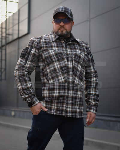 Тактическая милитари Рубашка FCT демисезон утепленная в клеточку Коричнево-черная (32 номер) 40-42/3