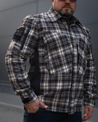 Тактическая милитари Рубашка FCT демисезон утепленная в клеточку Коричнево-черная (32 номер) 40-42/3