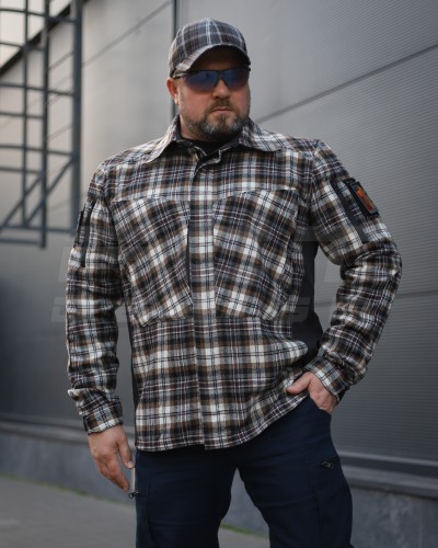 Тактическая милитари Рубашка FCT демисезон утепленная в клеточку Коричнево-черная (32 номер) 40-42/3