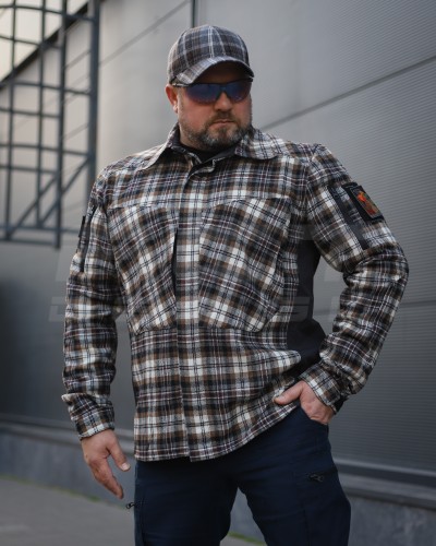 Тактическая милитари Рубашка FCT демисезон утепленная в клеточку Коричнево-черная (32 номер) 40-42/3