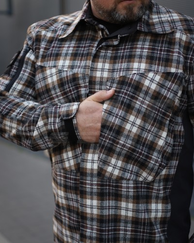 Тактическая милитари Рубашка FCT демисезон утепленная в клеточку Коричнево-черная (32 номер) 40-42/3