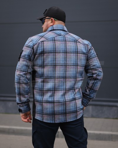 Тактична мілітарі Сорочка FCT демісезон утеплена в клітинку Блакитна (41 номер) 40-42/3 40-42/3