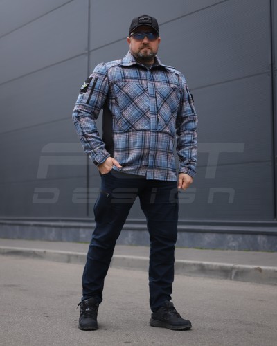 Тактична мілітарі Сорочка FCT демісезон утеплена в клітинку Блакитна (41 номер) 40-42/3 40-42/3