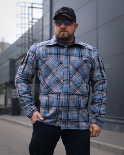 Тактична мілітарі Сорочка FCT демісезон утеплена в клітинку Блакитна (41 номер) 40-42/3 40-42/3