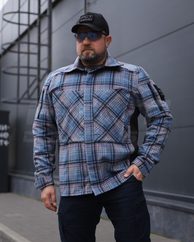 Тактична мілітарі Сорочка FCT демісезон утеплена в клітинку Блакитна (41 номер) 40-42/3 40-42/3