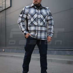 Тактична мілітарі Сорочка FCT демісезон утеплена в клітинку Блакитно-чорна (10 номер)