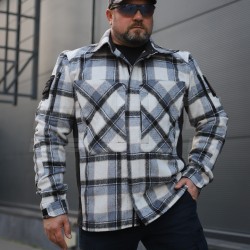 Тактична мілітарі Сорочка FCT демісезон утеплена в клітинку Блакитно-чорна (10 номер)