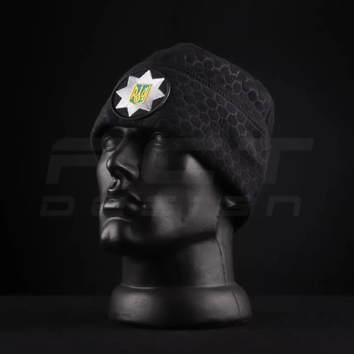 Шапка флісова соти Гексагон Поліції з кокардою Чорна 56 56