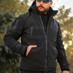 Куртка тактична зимова Хантер чорна Софтшелл для Поліції